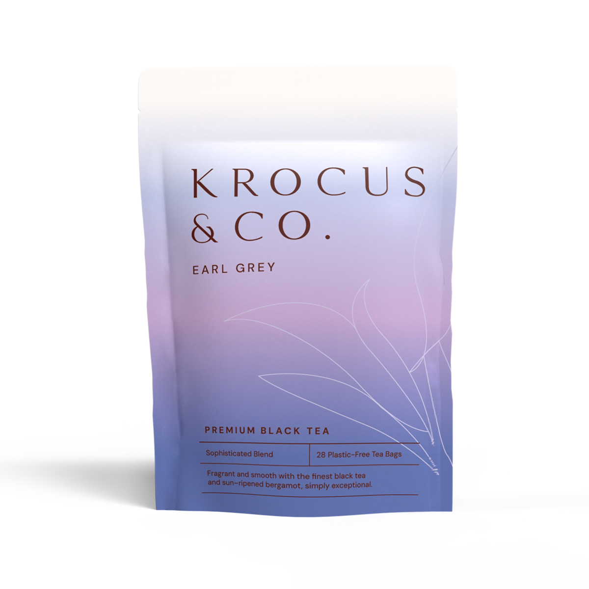 Krocus & Co. Earl Grey premium black tea pouch with 28 plastic-free tea bags