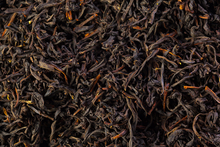 Close-up of loose black tea leaves, as used in Krocus & Co. Earl Grey black tea