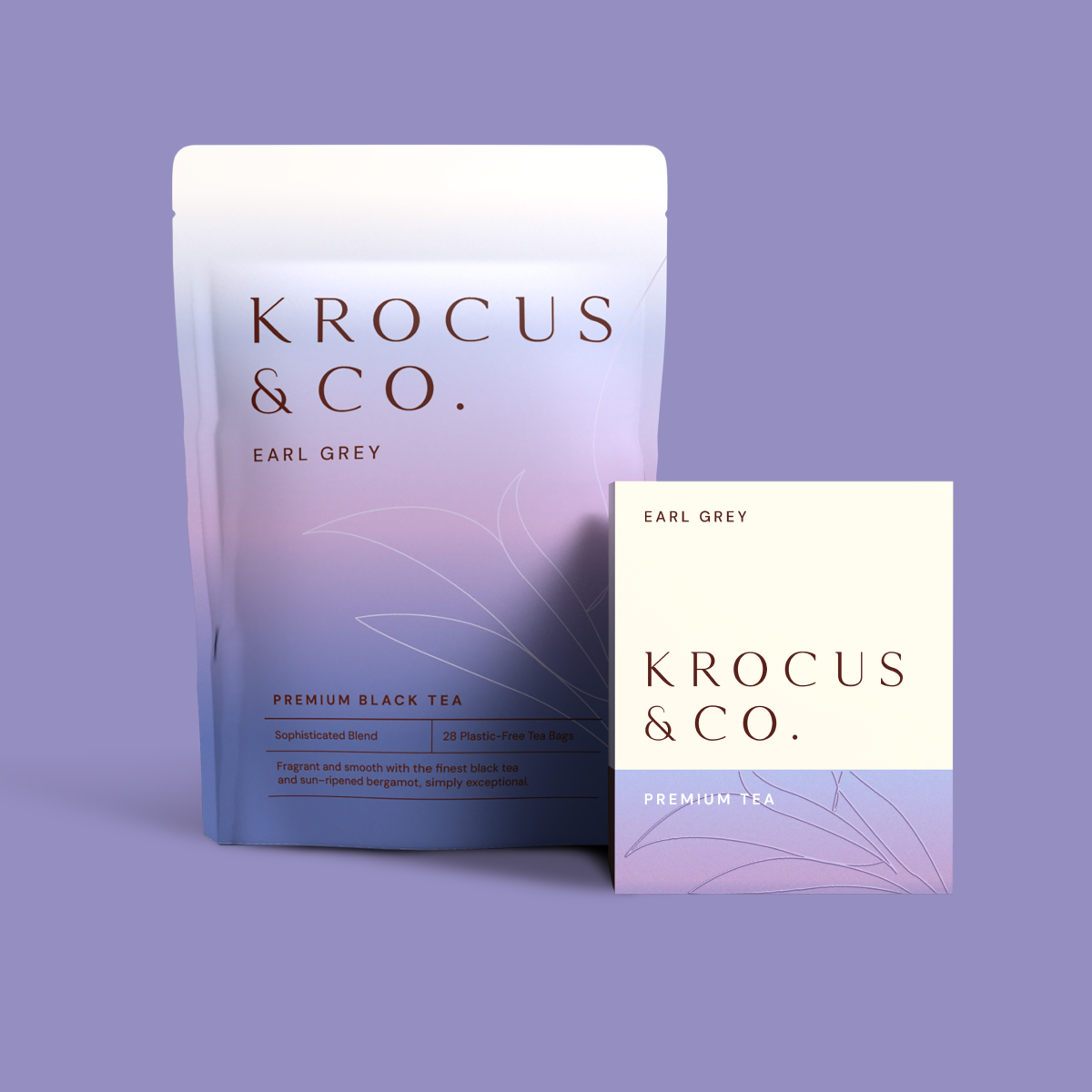 Krocus & Co. Earl Grey premium black tea pouch and box together