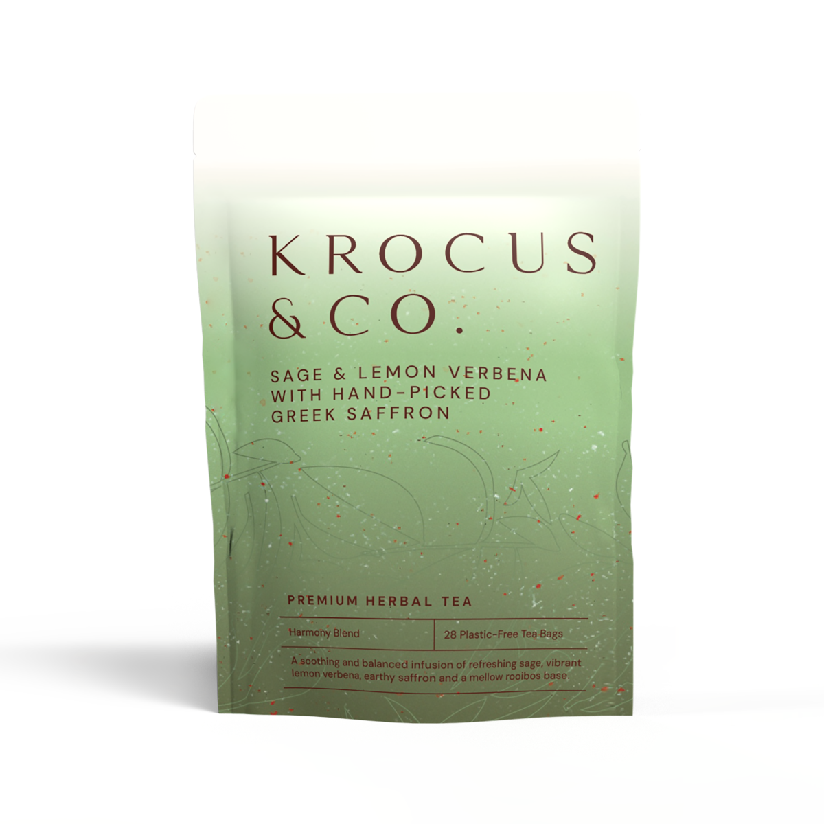 Krocus & Co. Sage & Lemon Verbena with Greek Saffron herbal tea pouch with 28 tea bags